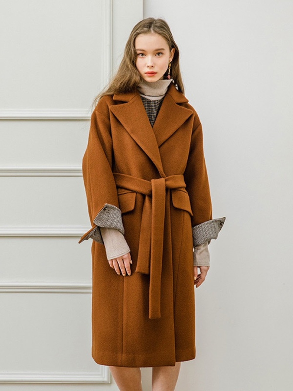 O’V - CHECK CUFFS POINT COAT - BRICK RED - one size